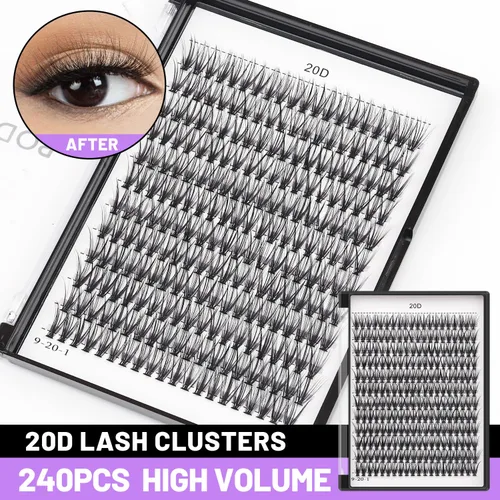 Miniatura 4 de Bodermincer 1 caja de gran capacidad, 240 paquetes de extensiones de pestañas de 8-10-12-0.551-0.630 in mixtas 20D/30D/40D/60D/80D/100D, pestañas
