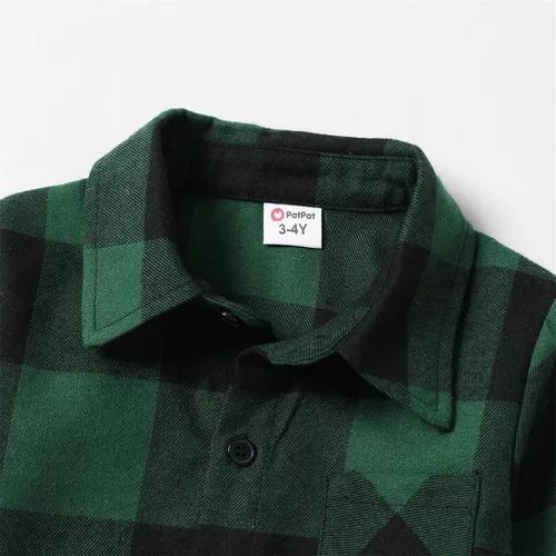 Miniatura 5 de PATPAT Conjuntos familiares a juego para mamá y yo, vestido a juego de manga larga a cuadros y camisas casuales con botones