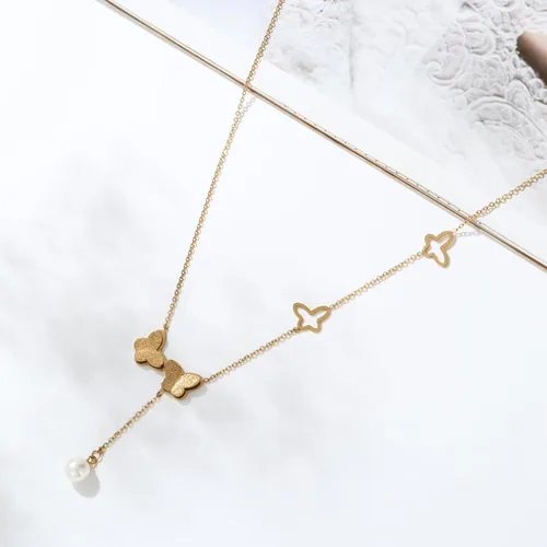Miniatura 6 de ZHUWE Delicado collar con colgante de mariposa de acero inoxidable de doble capa para mujeres y niñas, regalo de joyería