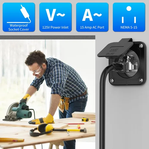 Miniatura 7 de BEBOBLY Entrada de 15 amperios, entrada de alimentación de 125 V con cubierta impermeable, 2 polos y 3 cables macho receptáculo de entrada