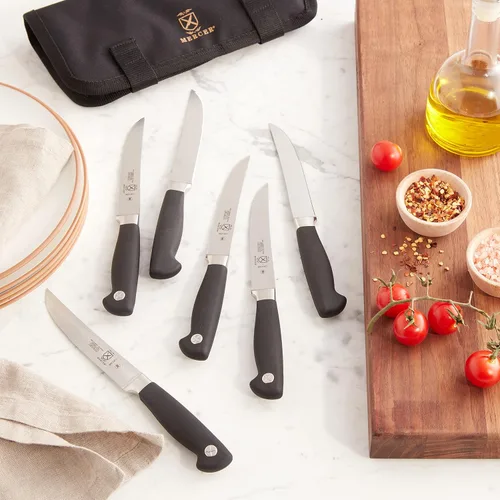 Miniatura 6 de Mercer Culinary Genesis Juego de 7 cuchillos de bistec forjados, acero/negro