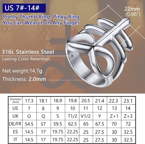 Miniatura 4 de PROSTEEL Joyería gótica satánica unisex anillo de cruz de Leviatán anillo de Lucifer del diablo acero inoxidable 316L tono platanegrodorado
