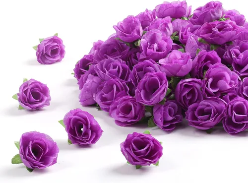 Miniatura 9 de SITUMEIZI 100 rosas artificiales de 1.3 pulgadas con cabeza de rosa rosa para decoración de bodas, gorras de graduación, pasteles, pared de flores