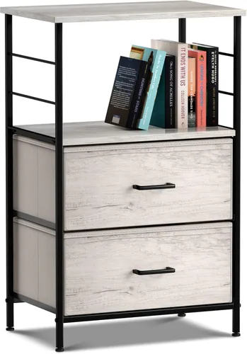 Miniatura 23 de Sorbus Mesita de noche con 1 cajón, mueble de noche y mesa auxiliar con marco de acero, parte superior de madera y contenedores de tela fáciles