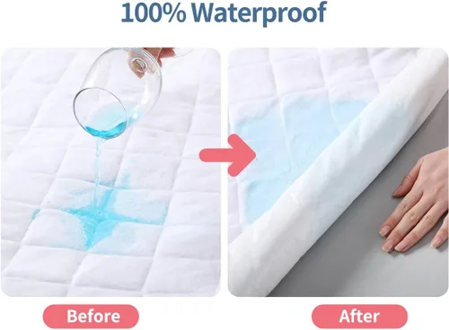 Miniatura 4 de Protector de colchón 100% impermeable de viscosa de bambú, sábana bajera acolchada con bolsillo profundo de 8 a 16 pulgadas, fibra de enfriamiento
