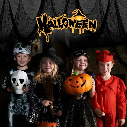 Miniatura 2 de Yobbai Paquete de 6 telas espeluznantes negras – Decoraciones de Halloween – Tela de algodón de 30 x 72 pulgadas – Tela espeluznante para casa