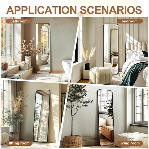Miniatura 7 de Delma Espejo de longitud completa, espejo de cuerpo completo para dormitorio, montado en la pared, independiente o inclinado, esquinas redondeadas