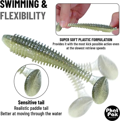 Miniatura 3 de Phat Pak Baits - Phat Swimmer Keitech Style Paddletail Swimbait 3.8" 20ct acanalado perfumado suave plástico Bass pesca señuelo Paquete de variedades