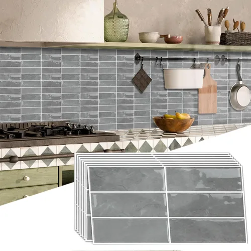 Miniatura 8 de 16 hojas de azulejos autoadhesivos 3D de pared, azulejos adhesivos de vinilo para despegar y pegar, impermeables, retro, bricolaje para cocina
