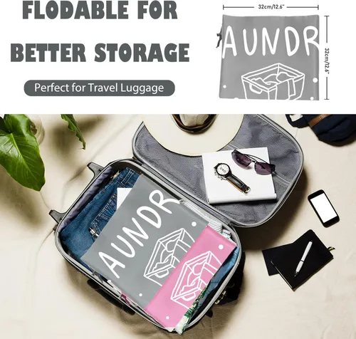 Miniatura 5 de Sylfairy Paquete de 2 bolsas de lavandería de viaje extra grandes, organizador de ropa sucia con cordón, bolsas de lavandería de viaje resistentes