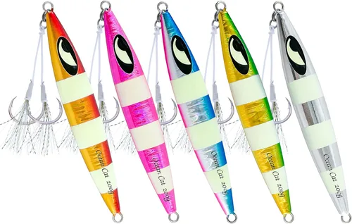 Miniatura 21 de OCEAN CAT Plomo de metal plano de caída lenta pesca señuelos hundimiento vertical cebo de jigging con gancho de mariposa para pesca en agua salada