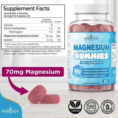 Miniatura 2 de Gomitas de magnesio - Gomitas calmantes antiestrés, suplemento de magnesio para adultos y niños, veganas, sin gelatina, sin gluten, sin OMG