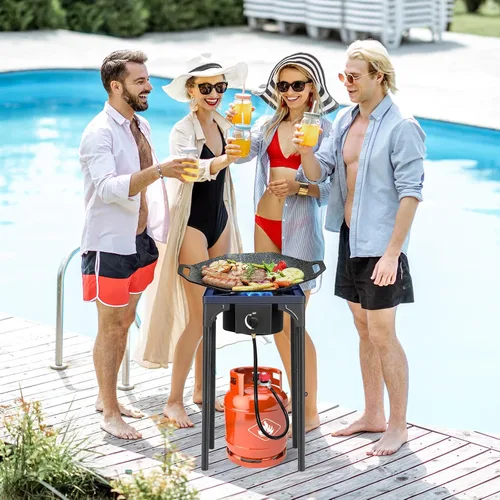 Miniatura 6 de Outvita Estufa de camping de gas portátil de 75,000 BTU, quemador de propano para exteriores con regulador de 20 psi, cocinilla individual de alta