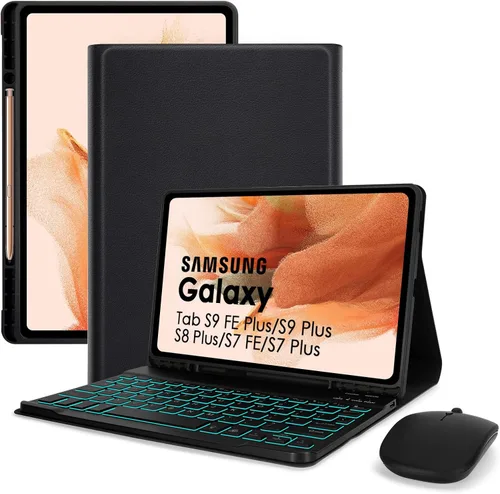 Miniatura 12 de LAMA Funda con teclado retroiluminado para Samsung Galaxy 12.4 pulgadas S10 Plus/S9 FE+/S9+/S8+, 12.4 pulgadas, S7 FE/S7 Plus, funda desmontable