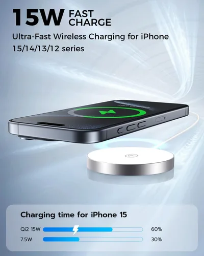 Miniatura 2 de NewQ Almohadilla de carga inalámbrica magnética, cargador inalámbrico certificado de 15 W Mag-Safe compatible con iPhone 17/16/15/14/13/12 Series