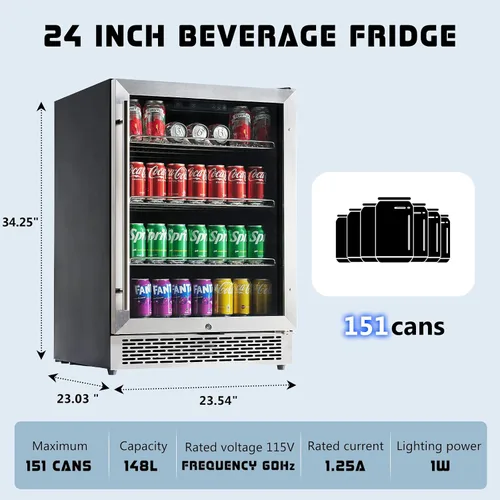 Miniatura 8 de Albott Refrigerador de bebidas - Refrigerador de 24 pulgadas con puerta de vidrio, estantes ajustables y panel táctil LED, diseño bajo mostrador