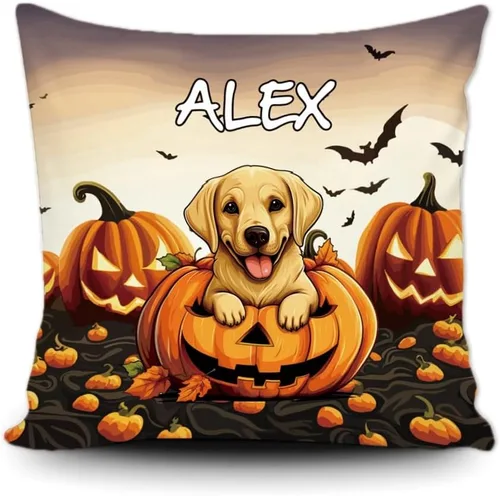 Miniatura 8 de Funda de almohada personalizada de Halloween, diseño de perro Golden Retriever, calabaza, cachorro inteligente, funda de cojín decorativa de lona 34