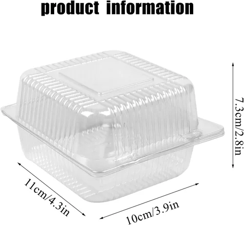 Miniatura 2 de 100 unidades de 5 x 5 pulgadas Clamshell bandeja para llevar recipientes de plástico con bisagras para alimentos, caja de comida desechable