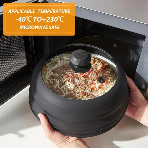 Miniatura 2 de Cubierta para salpicaduras de microondas, tapa protectora de salpicaduras de vidrio ventilado con silicona plegable para alimentos como placa