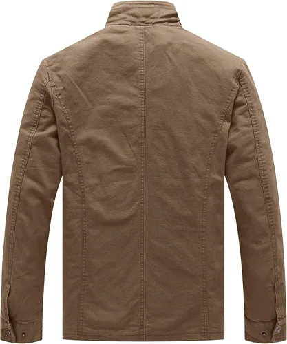 Miniatura 2 de WenVen Chaqueta ligera de estilo militar para hombre, rompevientos de algodón de sarga