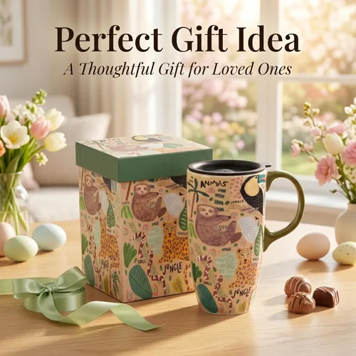 Miniatura 7 de Topadorn Taza de viaje de cerámica de 17 onzas con tapa, taza de café grande, sin plomo, apta para microondas y lavavajillas, taza reutilizable