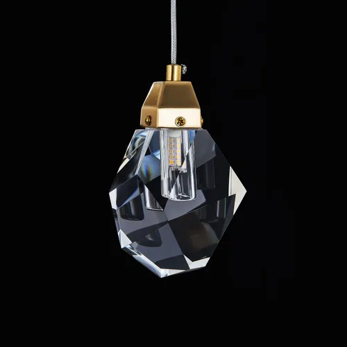 Miniatura 2 de Lámpara colgante de cristal de diamante de 1 luz, lámpara colgante mini para techo en acabado de latón cepillado dorado, lámpara colgante LED