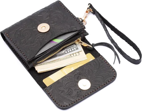 Miniatura 24 de Toros Craft Handmade Leather Wallets for Women, Western Wristlet Wallets, Floral Leather Small Credit Card Holder with Zipper, Minimalist & Cute