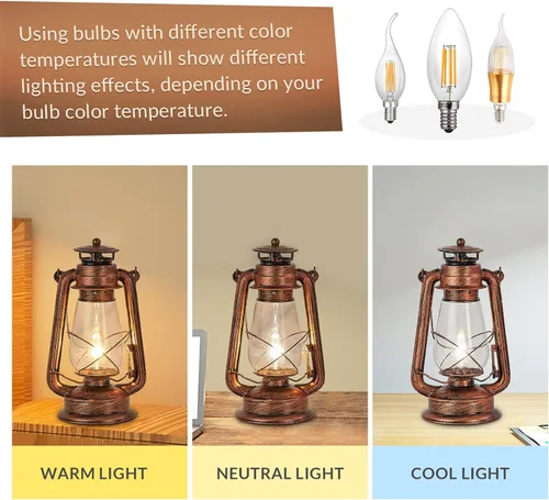 Miniatura 4 de NOXARTE Lámpara de mesa rústica con diseño de farol antiguo enchufable, luz nocturna perfecta para dormitorio, sala de estar, 15 pulgadas de alto x