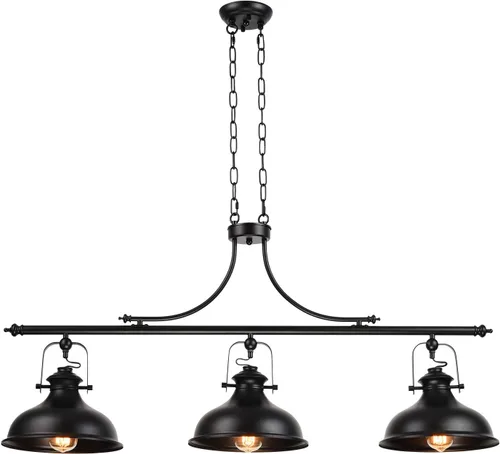 Miniatura 7 de GZBtech Lámpara colgante de cúpula industrial, cadena de metal ajustable de 1 luz, luz colgante de granja de 50.5 pulgadas, accesorio de iluminación