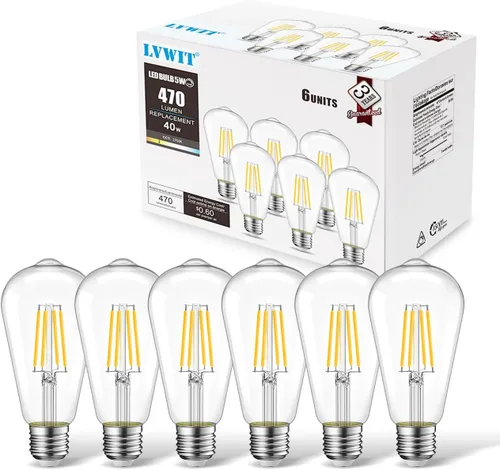 LVWIT ST21 Bombilla LED de filamento de 5 W (equivalente a 40 vatios), regulable, 2700 K, blanco cálido, bombilla Edison vintage E26, base mediana