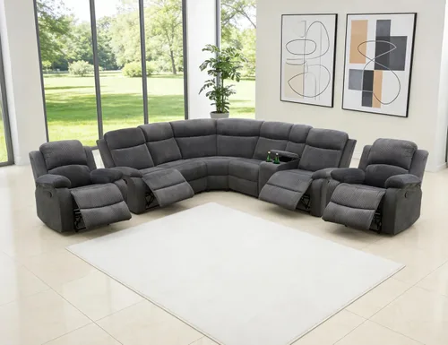 Miniatura 11 de Juego de sofá seccional reclinable manual, juegos de muebles de sala de estar, sofá seccional en forma de L y 2 sillas, cómodo sofá reclinable