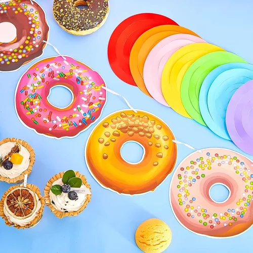 Miniatura 7 de 34 decoraciones de fiesta de donas que incluyen 2 guirnaldas de donas y 32 piezas de donas colgantes para fiesta de cumpleaños, baby shower, regalos