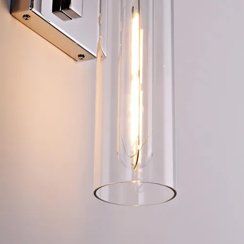 Miniatura 9 de Accesorios de iluminación de tocador de baño, juego de 2 apliques de pared de tubo de vidrio, base de color níquel, luces de pared para baño