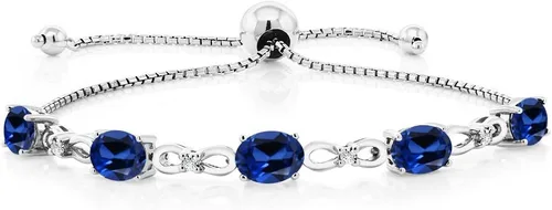 Miniatura 124 de Gem Stone King Pulsera de tenis de diamantes cultivados en laboratorio con piedra natal de 3-6 quilates para mujer, plata de ley 925, ovalada
