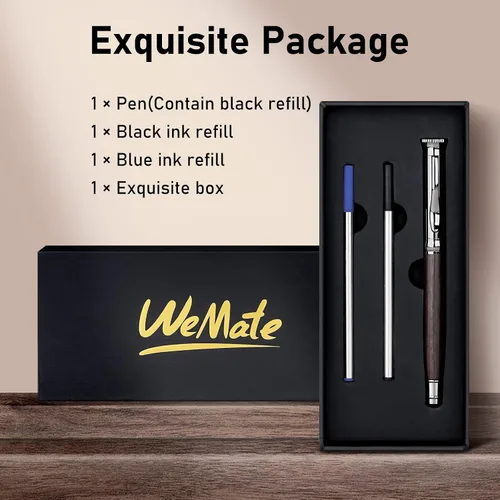 Miniatura 7 de WEMATE - Juego de bolígrafos de madera con rodillo, 2 recargas de tinta adicionales (1 negra y 1 azul), elegante bolígrafo de escritura, bonito