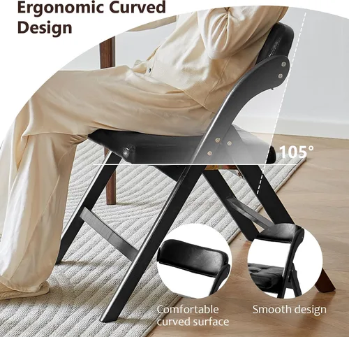 Miniatura 5 de Juego de 2 sillas plegables de madera, sillas plegables modernas con asientos acolchados, sillas de comedor plegables, silla plegable acolchada