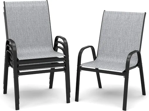PIZZELLO Juego de 4 sillas de patio, sillas de comedor apilables para todo tipo de clima, juegos de sillas de exterior de textileno transpirable con
