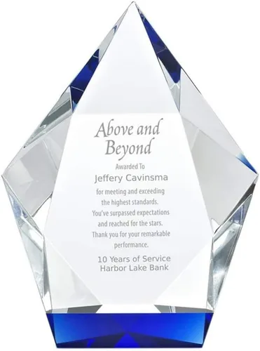 Miniatura 5 de Baudville Trofeo grabado – Cristal – Azul en la base – Premio para empleados – Grabado personalizado – Viene en caja de regalo