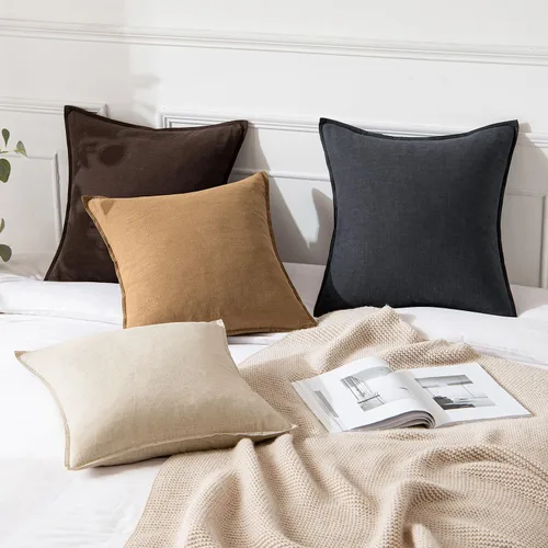 Miniatura 4 de MIULEE - Juego de 2 fundas de almohada decorativas de lino, estilo bohemio, rústico, neutral, para sofá, cama, 16 x 16 pulgadas, color marrón