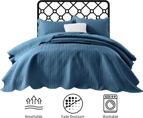 Miniatura 119 de MOONLIGHT20015 Edredón tamaño King (106 x 96 pulgadas) con 2 fundas de almohada (20 x 36 + 2 pulgadas) para todas las estaciones, juego de cama Azul