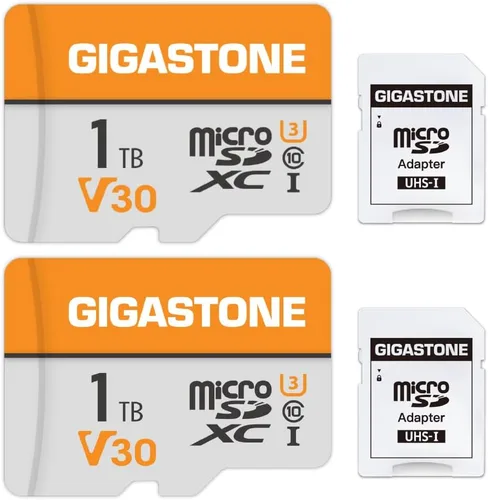 GIGASTONE Tarjeta Micro SD de 1 TB, 2 unidades, grabación de video A1 V30 4K, GoPro, vigilancia, cámara de seguridad, cámara de acción, drone,
