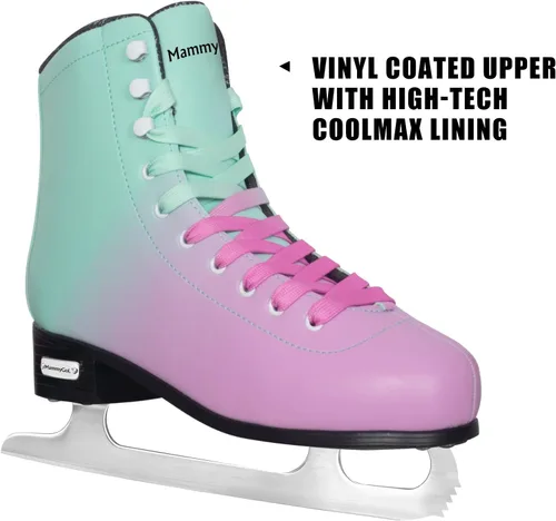 Miniatura 3 de MammyGol Classic Ice Figure Skates for Womens/Misses/Girls Lace up with Stainless Steel Blade Light Support Ice Figure Skates in Red Teal