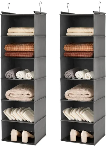 MAX Houser Organizador colgante de armario de 6 niveles, estante colgante de armario con 2 ganchos resistentes para almacenamiento, paquete de 2,