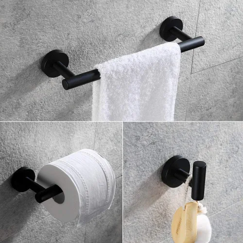 Miniatura 4 de Kit de accesorios de baño de 3 piezas, accesorios de baño negro mate SUS304 de acero inoxidable montado en la pared, incluye barra de toalla de mano