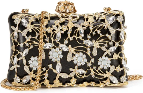 Miniatura 9 de Bolso de noche para mujer, bolso de mano con diamantes de imitación, brillante para fiesta, bolso de hombro, bolsa de boda con cadena
