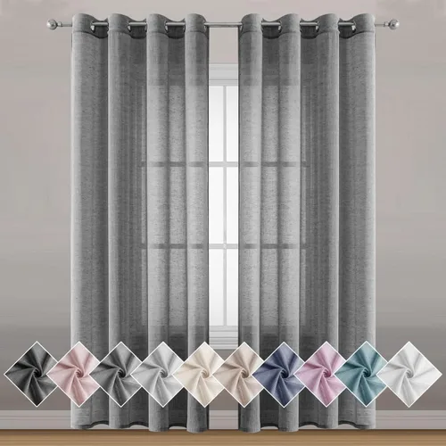 Miniatura 18 de Miss SELETEX - Cortinas traslúcidas de lino natural rosa rubor para sala de estar, elegantes cortinas para ventana lisas con ojales filtrantes