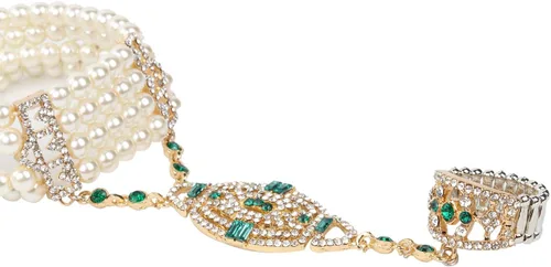 Miniatura 5 de Metme 1920s Flapper Pulsera Anillo Set Gatsby Accesorios Imitación Perla Cristal Pulsera Anillo Ajustable