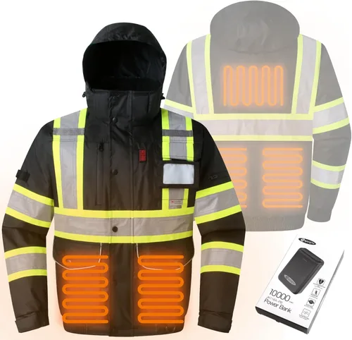 Miniatura 8 de JKSafety Chaqueta bomber reflectante de alta visibilidad con múltiples bolsillos, color fluorescente, ligera, cumple con ANSI Clase 3, Mediana