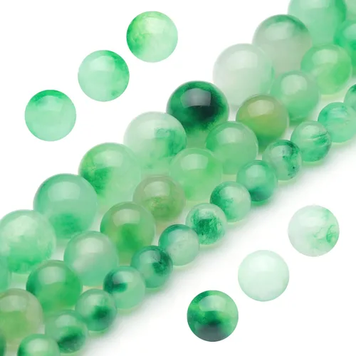 Youngbling Cuentas de piedra preciosa natural para hacer joyería, 8mm de jade verde flor pulido redondo piedra lisa, cuentas rojas auténticas de