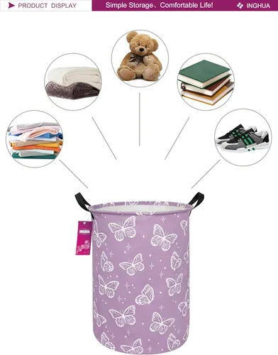 Miniatura 3 de Cesta de lavandería grande de tela de lona ligera, cesta de almacenamiento para juguetes, organizador de ropa sucia, plegable, impermeable